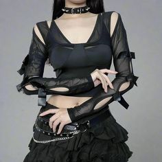 Style: gothic Season: Spring/Summer Elasticity: Non Strech Sleeve Style: regular Material: POLYESTER Pattern Type: Solid Sleeve Length(cm): Full Pattern Them: other Item Type: tops Gender: WOMEN Spring Gothic Stretch Crop Top, Spring Gothic Mesh Top, European Gothic, Black Stretch Gothic Mesh Top, Gothic Long Sleeve Sheer Top, Goth Skirts, Plus Size Kawaii, Long Sleeve Sheer Gothic Top, Style Gothic