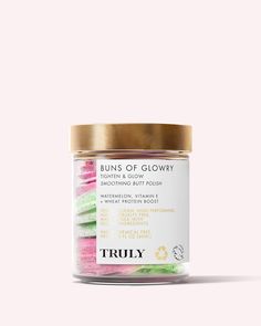 A luxurious, hydrating, skin firming butt polish. Give your tush an extra push with Buns Of Glowry Tighten & Glow Smoothing Butt Polish. Contains two key ingredients - wheat protein and watermelon extract. Wheat protein's film-forming properties will increase firmness of the skin, while minimizing the appearance of fine lines and cellulite. Amino-rich watermelon extract will intensely hydrate and plump your skin - leaving you with a firm derriere that glows! 6 oz. Before showering, apply Buns of Fruit Whip, Truly Beauty, Apricot Fruit, Acai Fruit, Body Polish, Turmeric Root, How To Exfoliate Skin, Whipped Body Butter, Organic Shea Butter