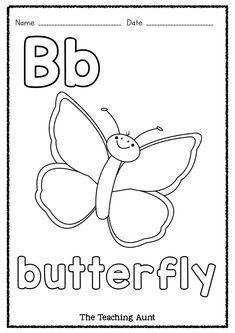 the letter b is for butterfly coloring page with an image of a butterfly on it