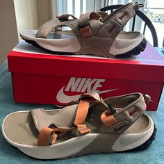 Nike Men’s Oneonta Nn Sandal Size 13 Tan And Muted Orange. Nwt Nib Hiking Sandal. Lightweight With Adjustable Straps. Nike Leather Sandals With Removable Insole, Nike Leather Sport Sandals With Cushioned Footbed, Casual Closed Toe Sandals With Vibram Sole, Flat Sandals With Branded Insole For Outdoor, Casual Khaki Sandals For Outdoor, Casual Khaki Outdoor Sandals, Nike Leather Sport Sandals With Round Toe, Nike Sport Sandals With Cushioned Footbed For Outdoor, Casual Hiking Sandals With Ortholite Insole