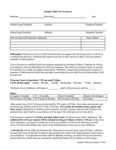 sample child care contract form is shown