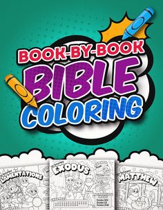 the book by book bible coloring is shown in three different colors and styles, with an image