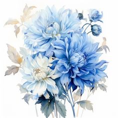 blue and white flowers are in a vase