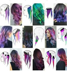 Ombre Hair Designs, Dye Placement, Hair Color Patterns Ideas, Hair Color Application Techniques, Unique Color Placement Hair, Hair Dye Placement Diagram, Color Placement Guide, Vivid Placement, Sectioning Hair For Color