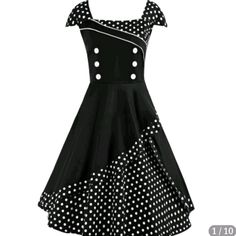 Black And White Polka Dot 50's Style Dress. Size 3x. Nwt Plus Size A Line Dress, Retro Dress 50s, Pin Up Clothing, Zaful Dresses, White A Line Dress, Steampunk Skirt, 50s Fashion Dresses, Plus Dress, Sundress Dress