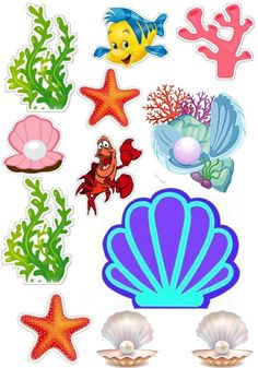 various sea life stickers on a white background