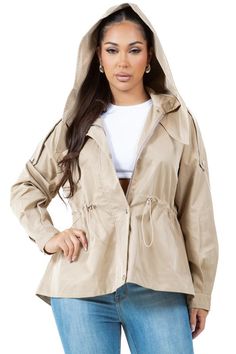 Sexy Short water-repellent trench jacket, Long sleeves, Point collar with hood, side pocketS: Bust 40 inches, Length 25.5 inches M: Bust 41.7 inches, Length 26 inches L: Bust 43 inches, Length 26.3 inches XL: Bust 45 inches, Length 26.7 inches Model size small 5'8" 36-26-38 Made In: CHINAFabric Contents: POLYESTER Trendy Khaki Outerwear With Cargo Pockets, Trendy Solid Parka With Detachable Hood, Trendy Hooded Parka, Trendy Solid Color Hooded Parka, Trendy Hooded Solid Color Parka, Trendy Solid Parka With Pockets, Beige Spring Parka With Pockets, Khaki Hooded Outerwear With Cargo Pockets, Khaki Hooded Windbreaker With Cargo Pockets