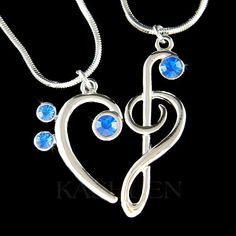 "Want a personalized gift? -Add a Swarovski Crystal Birthstone charm here: https://www.etsy.com/listing/577441131 -Add an Alphabet Initial Letter here: https://www.etsy.com/listing/208545689 PERFECT GIFT FOR MUSIC FANS, INSTRUCTOR, TEACHER OR STUDENT!! Great Gift for Bride who are musician. This sparkling Crystals TREBLE CLEF and BASS CLEF Heart musical note pendants with Swarovski crystals will make a perfect Best Friends Necklace. Treble Clef Charm size: 7/16\" wide X 1 1/2\" high (11mm X 37mm Silver Jewelry For Christmas Anniversary Gift, Heart-shaped Music-themed Jewelry Gift, Music-themed Heart-shaped Jewelry Gift, Personalized Music-themed Necklaces For Anniversary, Music-themed Personalized Necklaces For Anniversary, Music-themed Jewelry For Valentine's Day Gift, Musical Note Jewelry, Bff Christmas, Mother Christmas