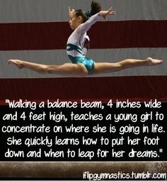 a girl is jumping in the air with an american flag behind her and a quote on it