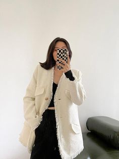 Design Details & Care●Long Sleeve●Cardigan●Side-seam pockets●Lined●Wool,Polyester,Faux Leather●Machine wash, tumble dry●Item No. : 1028★★Please advise your Height and Weight, I will make sure you choose the right size. Cream Winter Blazer With Pockets, Winter Cream Blazer With Pockets, Cream Blazer With Pockets For Winter, Tweed Cardigan, Cardigan Blazer, Black And White Tweed, Suits Coats, Leather Blazer, Height And Weight