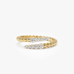 14k Gold Beaded Diamond Crossover Ring, Diamond Wrap Ring, Trendy Beaded Gold Diamond Spiral Ring, Cross over Beaded Diamond Ring ▶ Details   * Made to Order. * Gold KT: 14K Solid Gold (also available in 18K & Platinum upon request) * Custom Gold Color: Rose Gold, Yellow Gold, White Gold * Round Diamonds: 2 pcs x 2.4 MM  * Round Diamonds: 2 pcs x 2.0 MM  * Round Diamonds: 2 pcs x 1.75 MM  * Round Diamonds: 2 pcs x 1.5 MM  * Round Diamonds: 2 pcs x 1.3 MM  * Total CTW: 0.25 ctw * Diamond Color Clarity: G Color SI Clarity * Ready to Ship in 3-10 Business Days ▶ See more of our Diamond Rings here - https://etsy.me/3YbpVq2  ▶ See our storefront here - http://etsy.me/2lUcVnH  ▶ All store sections here  Diamond Rings - http://etsy.me/2lwKUl8  * Diamond Earrings - http://etsy.me/2lyqVBP  * Diamon Fine Jewelry Yellow Gold Spiral Rings, Elegant Beaded Rings For Anniversary, Spiral Yellow Gold Jewelry With Diamond Accents, Elegant Beaded Spiral Jewelry, Spiral Yellow Gold Diamond Ring, Spiral Diamond Ring Fine Jewelry, Diamond Crossover Ring, Diamond Wrap Ring, Crossover Diamond Ring