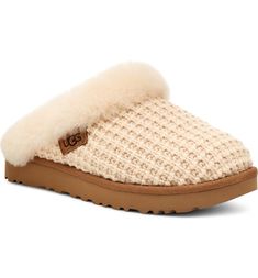 UGG® Clugette Knit Scuff Slipper (Women) | Nordstromrack Ugg Cluggette Slippers, Ugg Cluggette, Cute Uggs, Uggs Outfit, Ugg Slippers, Knitted Slippers, Trending Sneakers, Boys Sneakers, Leather Clogs