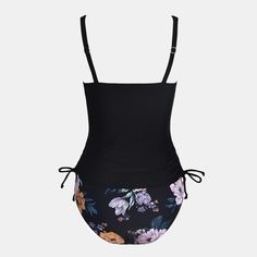 The Cutout Drawstring Tankini Top & Floral Mid Waist Bikini Set Swimsuit is perfect for those who want more coverage without sacrificing style. Solid black tank top features twist cutout front and drawstring lace up sides details, bringing a sense of feminine. Floral mid-waisted bottom offers enough coverage and comfort. Don't just blend in with the crowd, stand out in these chic and stylish bottoms. Product code: DAA12D3L002AA Fitted Drawstring Swimwear For Vacation, Beachwear Swimwear With Drawstring For Sunbathing, Fitted Drawstring Swimwear For Beach, Beachy Swimwear With Drawstring For Beach Season, Beachwear Swimwear With Drawstring For Vacation, Fitted Drawstring Tankini For Summer, Summer Beach Party Tankini With Drawstring, Summer Tankini With Drawstring For Beach Party, Vacation Tankini With Tie-side Bottom For Sunbathing