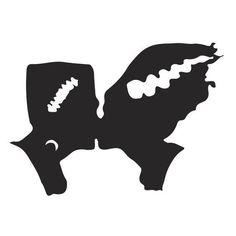 two black silhouettes of heads facing each other, one has its mouth open and the other has it's tongue out