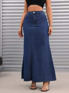 Versatile Women's Denim Maxi Skirt with Slant Pockets – insbyr Denim Clothing, Denim Maxi, Denim Maxi Skirt, Graduation Outfit, Casual Denim, Denim Outfit, Autumn Summer, Jean Outfits, Deep Blue