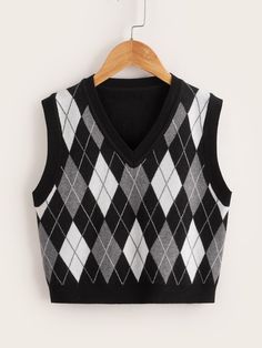 Tween Girl Argyle Pattern Sweater Vest Black and White Casual  Sleeveless Fabric Geometric Pullovers Slight Stretch Spring/Fall Tween Girls Clothing, size features are:Bust: ,Length: ,Sleeve Length: Preppy Vest, Plaid Sweater Vest, Argyle Vest, Estilo Harajuku, Argyle Sweater Vest, Fashion Top Outfits, Girls Vest, Cute Dress Outfits, Girls Fall Outfits