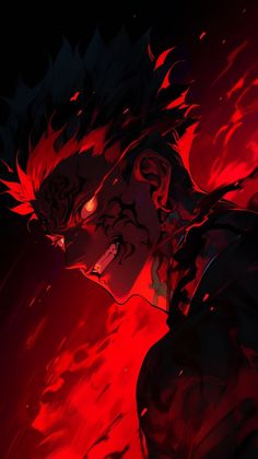 an anime character with red flames in the background