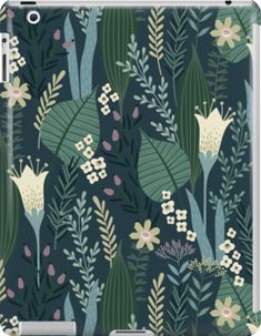 a pattern with flowers and leaves on a dark blue background for wallpaper or fabric