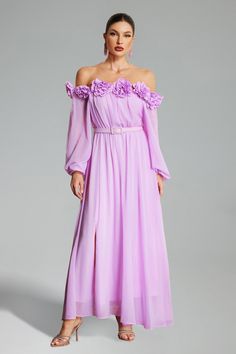 Experience unforgettable moments with our Marge Off-Shoulder Flower Maxi Dress! This dress showcases a graceful, flowing silhouette, complemented by an alluring off-shoulder neckline and an enchanting display of delicate pink flowers. Ideal for elevating your vacation wardrobe or setting the tone for a party. Complete the enchanting ensemble with nude heels and a delicate gold necklace for a truly unforgettable look.    Model wearing size S  Model Stats:Height - 68.9”/175 cm Bust - 36.6&rd Flower Maxi Dress, Delicate Gold Necklace, Vacation Wardrobe, Black Tie Gala, Swimwear Dress, Stylish Clothes For Women, Nude Heels, Dress Suits, Dress With Bow