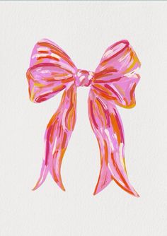 a painting of a pink bow on white paper