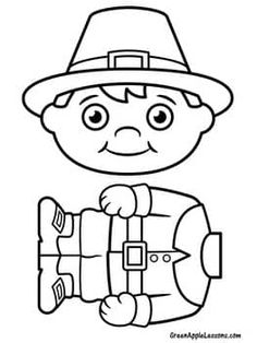 a boy in a hat with a backpack coloring page for kids to print and color