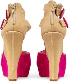 Liliana Women's Wedge High Heels Platform Sandals With Ankle Strap Wedge sandals Monaco-1 Luxury 4-inch Wedge Heels, Pink Wedge Heels With 4-inch Heel, Pink 4-inch Wedge Heels, Red Wedge Heels With 4-inch Heel, Summer Synthetic Wedge Sandals With 4-inch Heel, Wedge Loafers, High Heel Wedges, Ankle Strap Wedges, Wedge Pumps