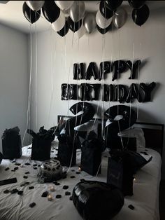 Happy Birthday Boyfriend Surprise, Black Birthday Room Decor, Black Birthday Gifts, Men’s Surprise Birthday Party, Black Birthday Set Up, Happy Birthday Set Up Room For Him, 21st Birthday Room Decorations For Guys, 22 Birthday Ideas Men, Black And White Birthday Theme For Men