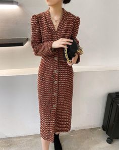 Women's V-Neck Tweed Wool Coat,Single Breasted Wool Trench Dress,Fall Winter Trench Coat,Wool Blend Over Coat,Long Dress,Tweed winter coat Vivian Seven Winter Trench, Over Coat, Trench Dress, Winter Trench Coat, Winter Coats Women, Fall Dresses, Long Coat, Wool Coat, Winter Coat