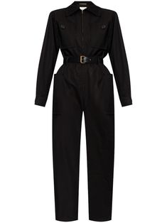 Saint Laurent Belted Cotton Jumpsuit - Farfetch Saint Laurent Bodysuit, Chanel Loafers, Designer Jumpsuits, Cotton Jumpsuit, Versace Outfit, Yoko London, City Dress, Twill Weave, Jumpsuit Black