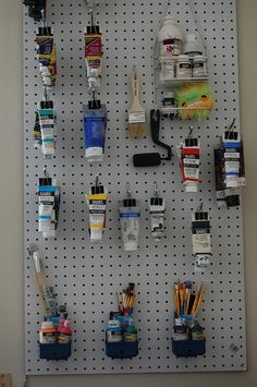 a peg board with many different items on it