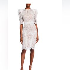 Stunning Lace Dress Great For Any Special Occasion . Occasion Such As Bridal Shower, Wedding, Bar Mitzvah And So On. In Mint Condition Worn Only Couple Hours . Dry Cleaned For Your Purchase . Size 10 Fits Little Bigger I’m Size 12/14 And Fit Me Perfect. Elegant Mini Lace Wedding Dress, Elegant Scalloped Lace Mini Dress For Wedding, White Midi Dress With Lace Sleeves For Evening, White Fitted Lace Dress For Party, White Lace Dress With Lace Sleeves For Formal Occasions, Fitted Midi Dress With Lace Sleeves For Cocktail, Elegant White Dress With Lace Sleeves, Chic Short Sleeve Lace Dress For Wedding, Formal White Lace Dress With Lace Sleeves