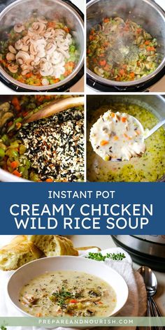 instant pot creamy chicken wild rice soup is an easy and delicious dinner that's ready in under 30 minutes