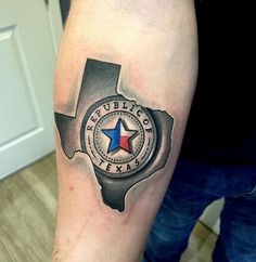 Republic State Of Texas Tattoo Design Texas Star Tattoo, Texas Tattoo For Men, Texas Tattoo Ideas, Texas Flag Tattoo, Texas Tattoo, Texas Tattoos, Republic Of Texas, State Design, Tattoo Symbols