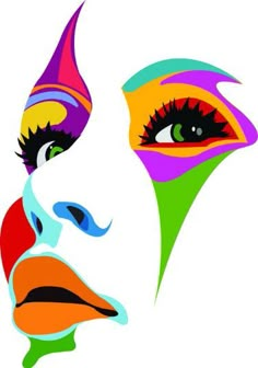 a woman's face painted in bright colors