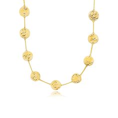 The hammered surface of this beautifully crafted 14K gold disc 46 station necklace provides texture and shine. Perfect for layering, this dramatic necklace is an incredible 38" in length. Dramatic Necklace, Rose Gold Initial, Art Glass Jewelry, Detailed Necklace, Length Necklace, Gold Disc, Gold Initial, Disc Necklace, Station Necklace