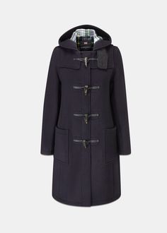 Discover the Women's Slim Fit Duffle Coat at Gloverall. Designed with 80% wool and 20% polyamide, this coat comes with buffalo horn toggles and leather loop fastenings. Gloverall Duffle Coat, Duffle Coat Women, Duffel Coat, Shoulder Cape, Duffle Coat, Chunky Knitwear, Navy Dress, Winter Looks, Black Watch