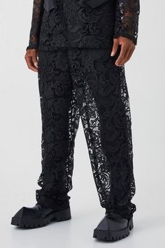 Discover the ultimate selection for your night out with The Black Edit - boohooMAN x DDG. Our collection showcases a fusion of style, featuring graphic t-shirts crafted from premium interlock fabric with embroidery detailing. Luxurious satin trousers take centre stage, boasting clean panelling for a refined look. From rhinestone star outlines to metal emblems scattered across heavyweight jersey hoodies, every detail will secure all eyes on you. Our tailoring is sleek and contemporary, with subtle nods to streetwear influences. Elevate your night out with the boohooMAN x DDG Black Edit, where style meets edginess in a perfect blend. Fitted Lace Dress, Lace Suit, Plus Size Joggers, Men's Dress Pants, Suits Prom, Going Out Trousers, Plus Size Suits, Party Mode, Satin Trousers