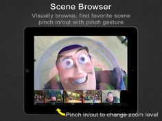 an ipad screen with the caption'scene browserr'on it, which includes images of cartoon characters