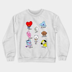 a white sweatshirt with cartoon characters on it