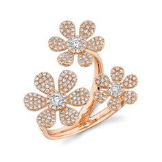 0.62CT 14K GOLD DIAMOND FLOWER RING Metal Type: 14K GoldMetal Weight: 5.60 GramsSide Stone Shape: Round | Round DiamondsSide Stone Weight: 0.14 Ct. | 0.48 Ct. DiamondsOther Information: 1.10"L / 0.85"W dimensions for face of ring Size 7 Flower Anniversary, Flower Diamond Ring, Stackable Diamond Rings, Rose Gold Diamond Ring, Ladies Diamond Rings, Diamond Flower, Womens Wedding Bands, Rose Gold Diamonds, Flower Ring