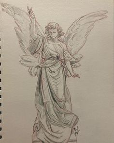 a pencil drawing of an angel with wings