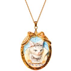 "A glamourous Empress Buttercup pendant in cat portrait design is a handmade porcelain and hand painted with 24ct gold, silver and colour. Embellished with Swarovski crystals for a luxurious touch.  Come with 24\"gold plated necklace. Add fabulous statement for a big day and night out.  Pendant size W3.7 x L4.5 x H1 cm. Weight 20 grams Great gifts for both yourself and your loved one. Jewellery Care: Our jewellery is made from porcelain and should be treated as fragile. We recommend that customers should always remove your jewellery when applying scent, lotions and potions, or even better, always put your jewellery on last when getting dressed. Please note that chlorine is especially damaging to jewellery. Ensure that you rinse off any chemicals that come into contact with your jewellery s Necklaces Swarovski, Flower Jewelry Designs, Portrait Necklace, Cameo Pendant Necklace, Necklace Cat, Cat Pendant Necklace, Animal Necklace, Necklace Swarovski, Necklaces Pendant