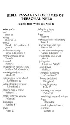 the bible passages for times of personal need are shown in black and white text