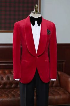 Ahern Fashion Red Shawl Lapel Velvet Wedding Suits For Men