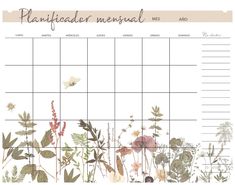 a plant calendar with flowers and plants on the front, in pastel tones to help you