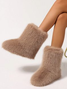 Material - The furry mid-calf boots for women are designed with high-qualitied faux fur, rubber sole and faux fur lining.High quality faux fur, which is soft and fluffy to the touch, making it look elegant and charming while keeping warm.Sole - High Quality, comfortable, wear-resistant rubber sole. having characteristics of great grip and anti slip, provides you with a comfortable and secure fit Special design - winter snow boots with exquisite stitching. Thick and cozy fur lining could keep you Fur Snow Boots, Faux Fur Boots, Mid Boots, Warm Shoes, Boots Women Fashion, Womens Mid Calf Boots, Snow Shoes, Fur Boots, Mid Calf Boots