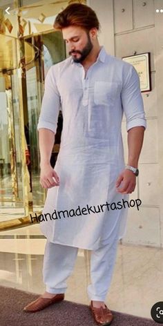 "HANDMADEKURTASHOP  Description Man kurta for Man Give yourself a best ethnic look by wearing this Top and bottom Set. Made of rich cotton silk blend fabric this regular-fit set comprises a full-sleeved Indian kurta pajama This outfit with mojris will look apart on special occasions. material 100%Cotton Color : white color Kurta Length : 40 inches Kurta Pathani Set Shirt Chest is measurement for shirt (not body) As per standard, for best loose fitting 6 inches gap should be there between actual chest size and shirt chest size Size chart is below Men's Sizes Actual Body Chest - Ready Shirt Chest i Add 6\" Inches Lose Fitting Fabric Armhole To Armhole. XS - 30\" Inches 36\" Inches S - 34\" Inches 40\" Inches M - 36\" Inche 42\" Inches L - 40\" Inches 46\" Inches XL - 44\" Inches 50\" Inches White Casual Kurta For Eid, Casual White Kurta For Eid, Casual Dabka Sets For Eid, Casual Summer Kurta With Dabka Details, Casual Dabka Kurta For Summer, Casual Straight Kurta Set For Eid, Casual Long Sleeve Kurta For Diwali, Casual Eid Straight Kurta Set, Casual Long Sleeve Sets For Navratri