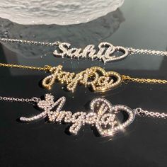 Script Diamond Name Necklace, Party Necklace,  Bling Name Necklace, Custom Nameplate Necklace, Personalized Necklace, Birthday Gift for Her . . . . . . . . . . . . . . . . . . . . . . . . . . . . . . . . .  * Product Description ♡ :  Elevate your everyday style with the Script Diamond Name Necklace, a captivating accessory that features your name or initials elegantly displayed in a sparkling diamond-encrusted script font. This sophisticated and glamorous design adds a touch of luxury to any out Personalized Silver Necklaces For Party, Personalized Silver Necklace For Party, Silver Pendant Name Necklace For Party, Silver Necklaces For Mother's Day Party, Silver Custom Name Necklace For Party, Silver Party Necklace With Custom Name, Adjustable Chain Necklaces For Valentine's Day Party, Valentine's Day Party Necklace With Adjustable Chain, Adjustable Chain Name Necklace For Birthday Or Valentine's Day