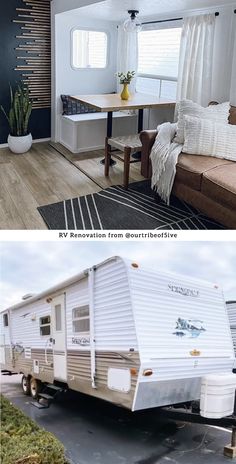 the interior and exterior of a mobile home