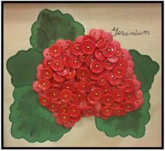 a painting of red flowers and leaves on a white background with the word jeremainum written below it